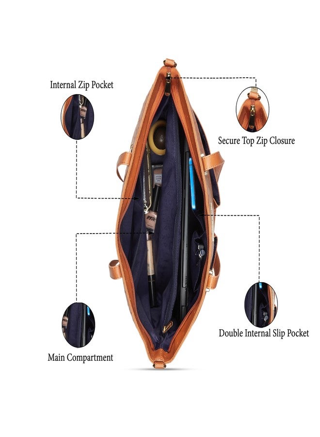 كابريس حقيبة كابريس الكبيرة من جلد النعام للنساء، مزودة بحزام قابل للتعديل والفصل | حقيبة أنيقة للكتف واليد | تتسع لأجهزة الكمبيوتر المحمولة حتى 16 بوصة | تصميم متين متعدد الجيوب للعمل والسفر (لون بني فاتح) - Image 4